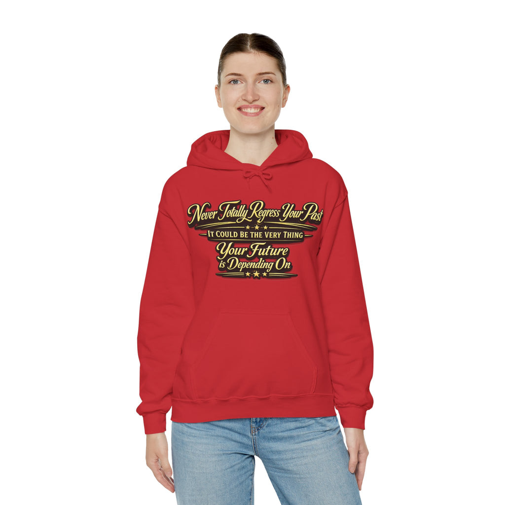 Inspirational Hoodie – “Never Letting Regret Your Past” Motivational City Night Sweatshirt Printify