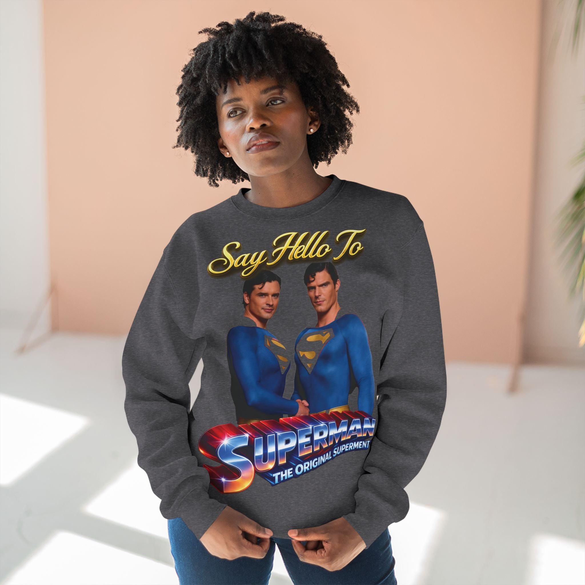 Superman Retro 'Say Hello To' Crewneck Sweatshirt Printify