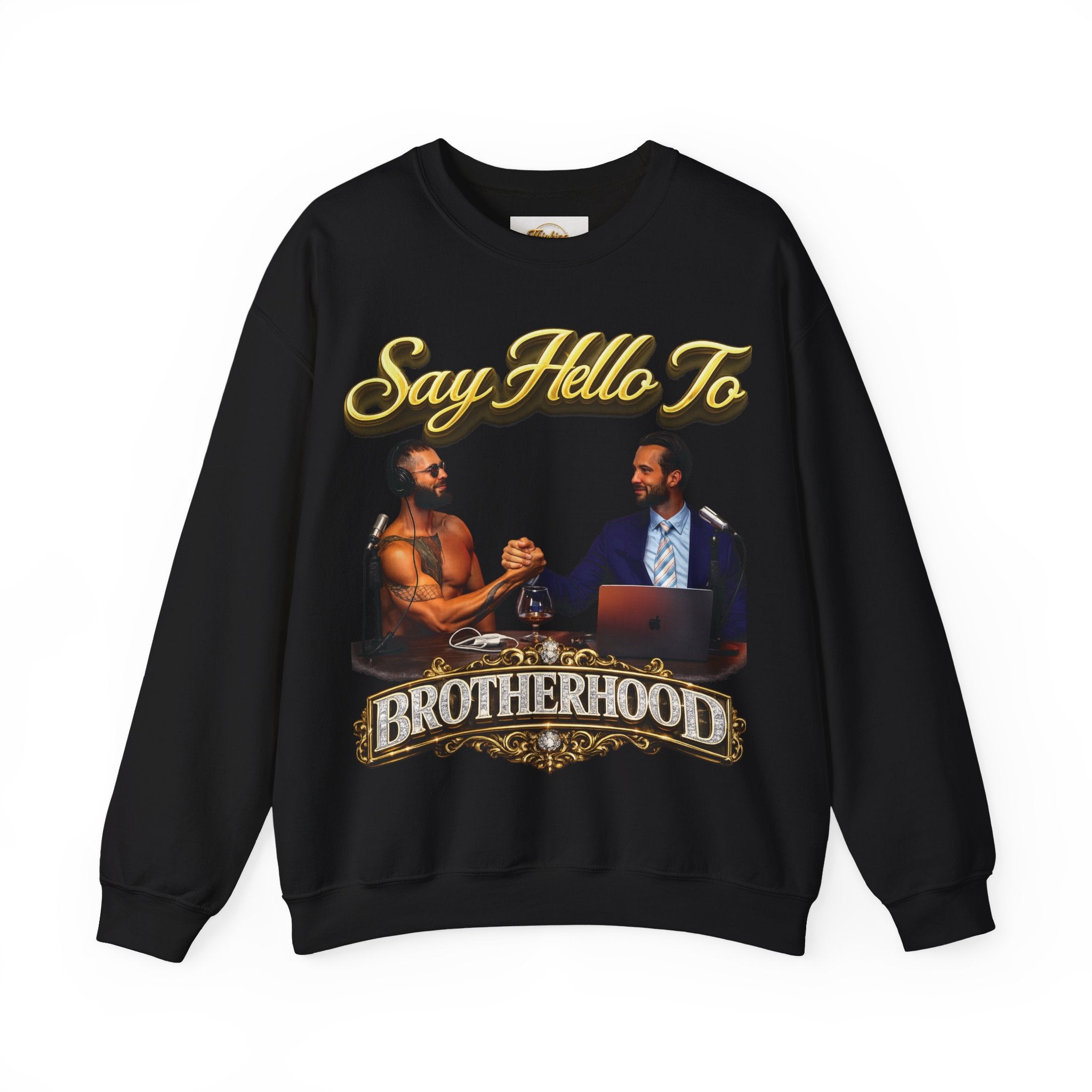 Crewneck Sweatshirt — 'Say Hello To Brotherhood' Graphic Pullover Printify