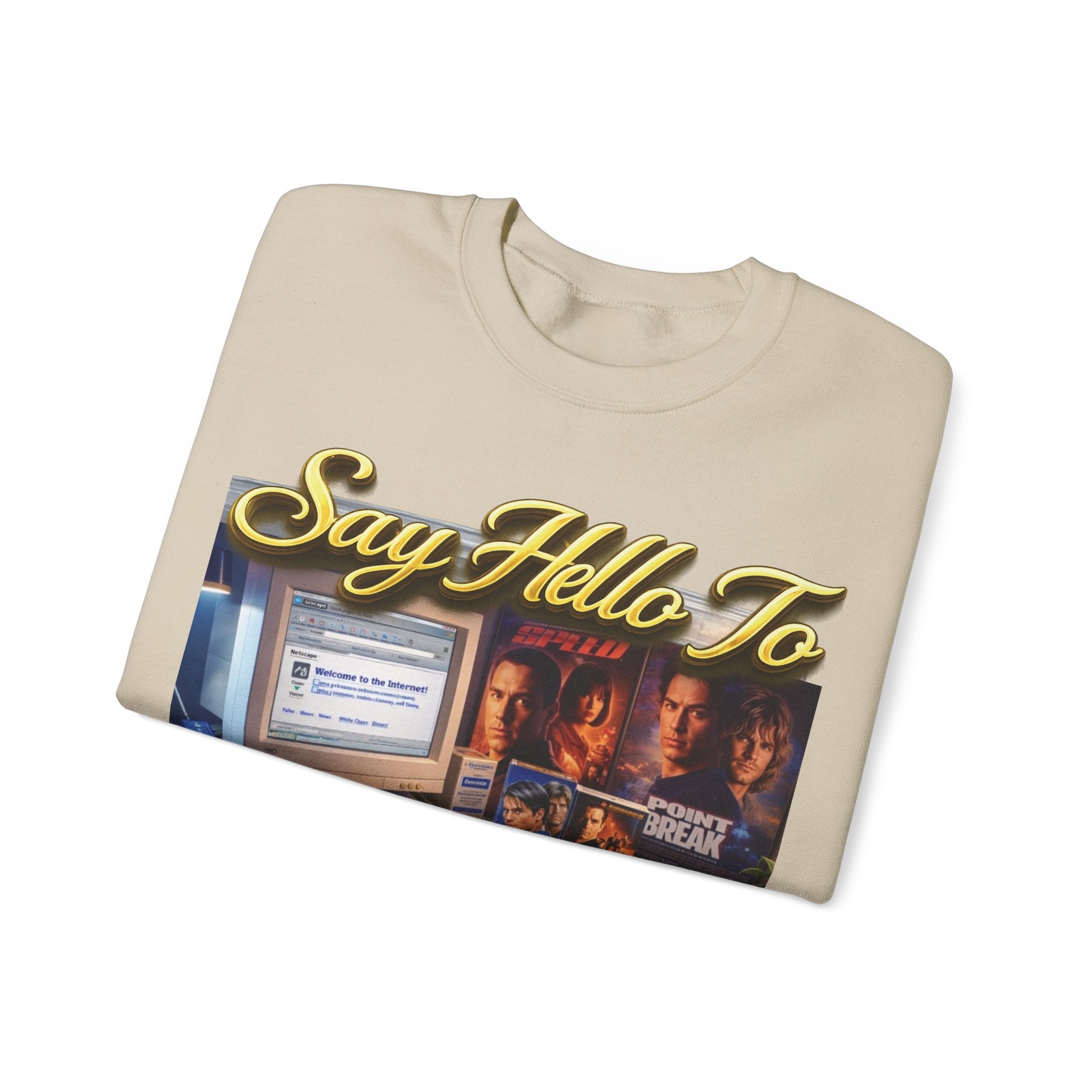 90s Nostalgia Crewneck Sweatshirt – "Say Hello To The Never Forgetful Nostalgic 90's" Printify