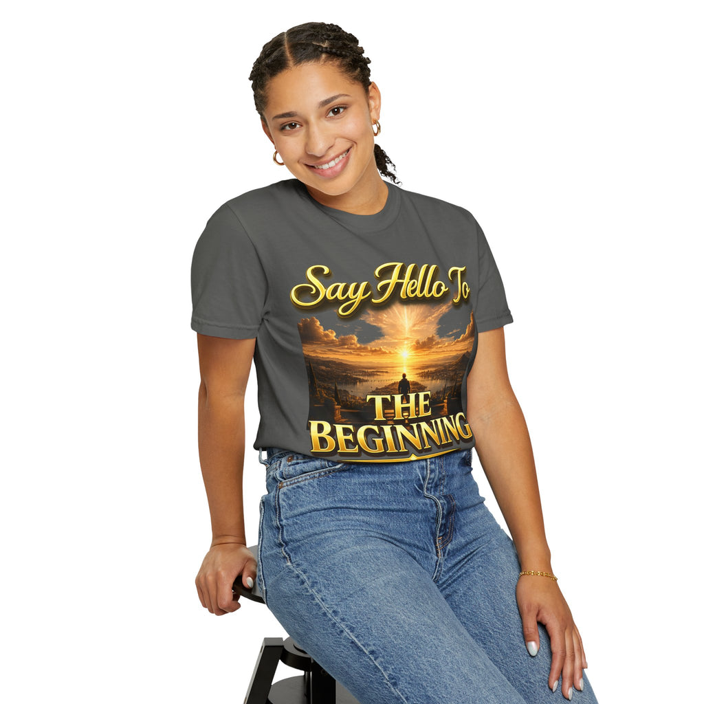 Inspirational 'Say Hello to The Beginning' Sunrise T-Shirt Printify