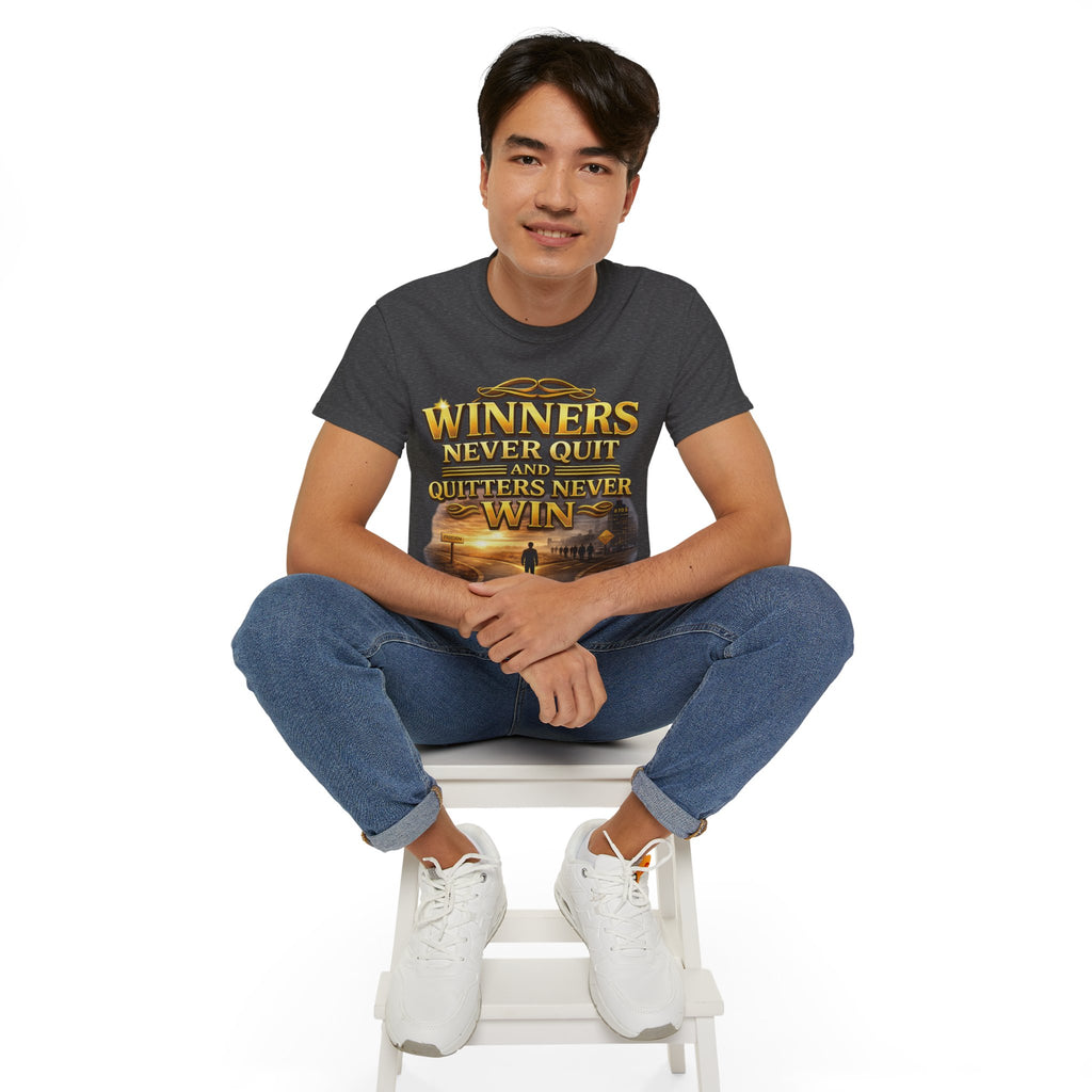 Winners Never Quit Inspirational Tee — Motivational Quote Shirt Printify