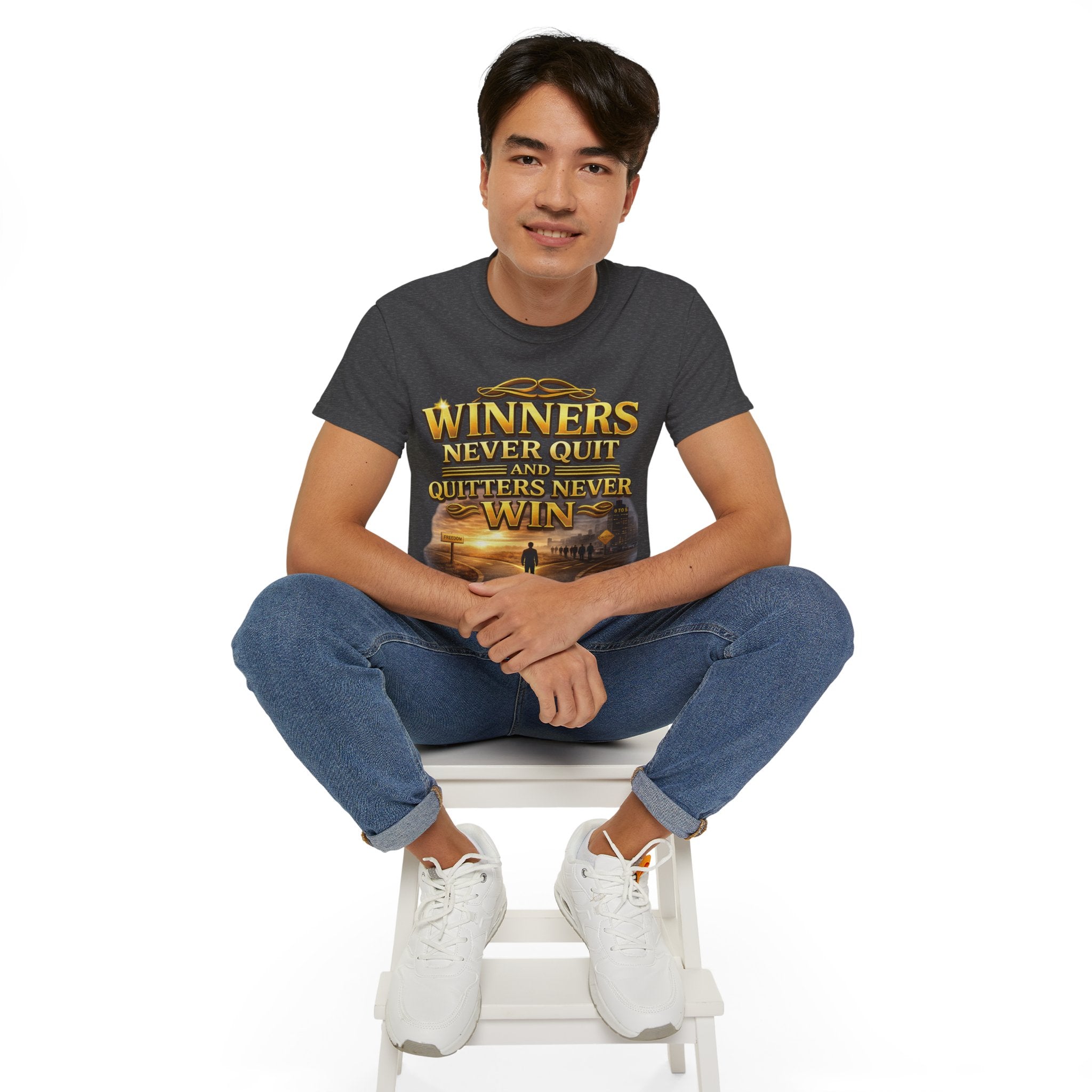 Winners Never Quit Inspirational Tee — Motivational Quote Shirt Printify