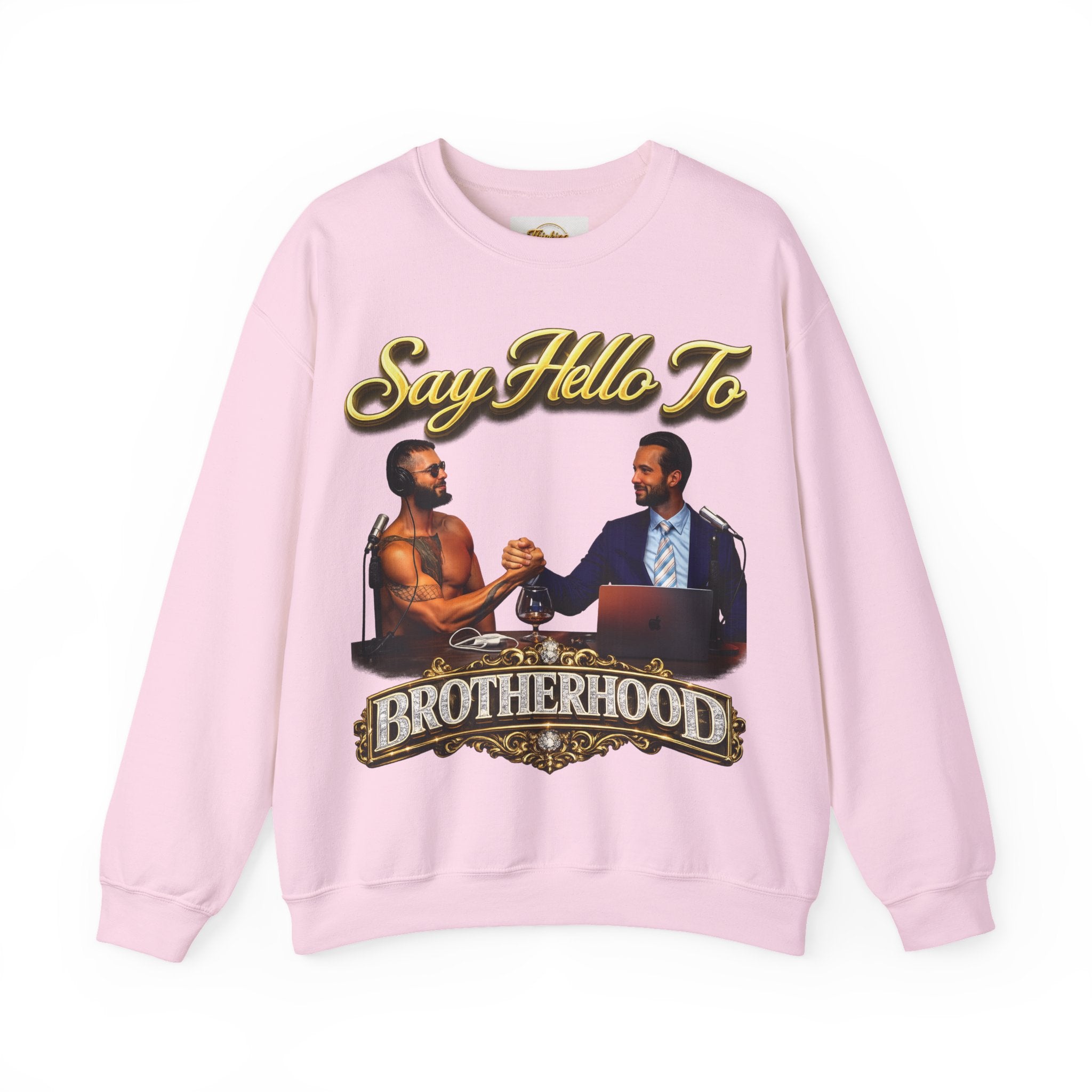 Crewneck Sweatshirt — 'Say Hello To Brotherhood' Graphic Pullover Printify