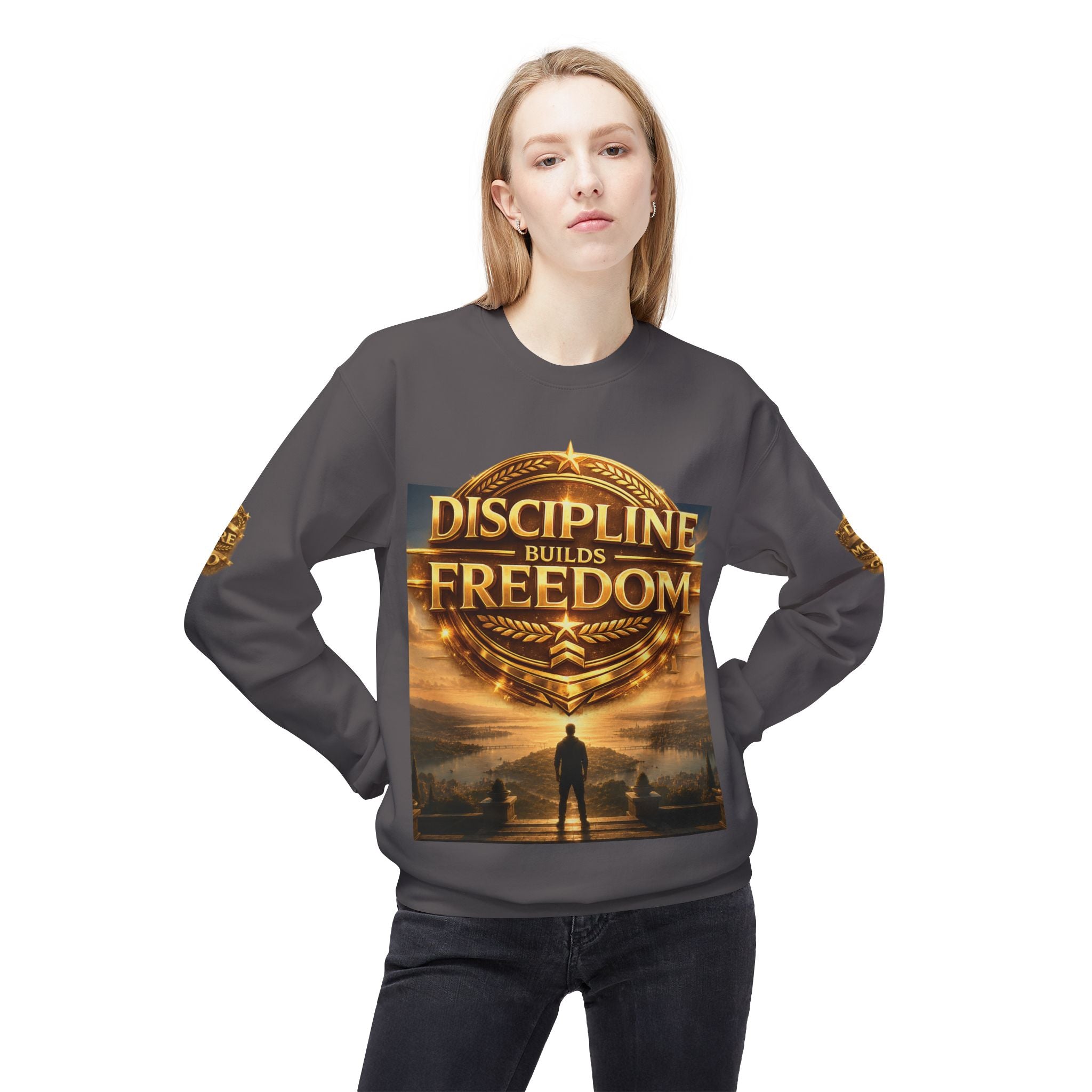 Discipline Builds Freedom Crewneck Sweatshirt – Motivational Fitness & Success Pullover Printify
