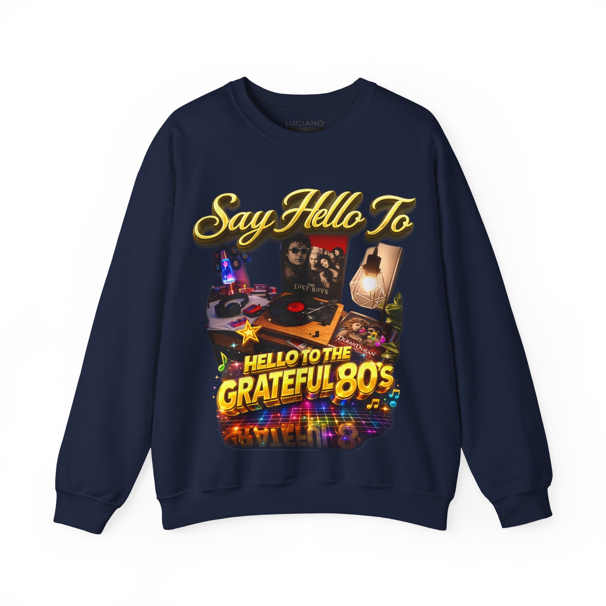 Grateful 80s Crewneck Sweatshirt — “say hello to the grateful 80's” Retro Vibe Printify
