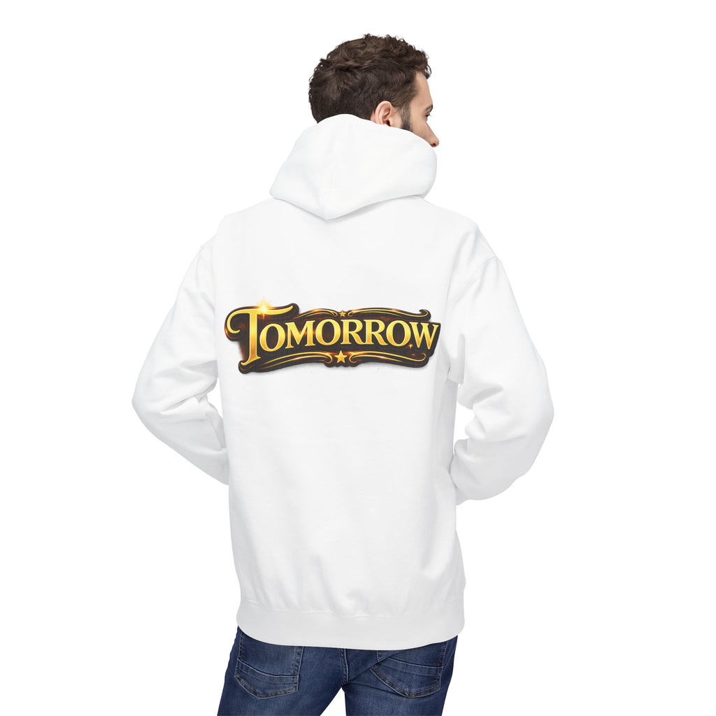 Tomorrow Hoodie — "What's Always Coming But Never Arrives?" Vintage Quote Hoodie Printify