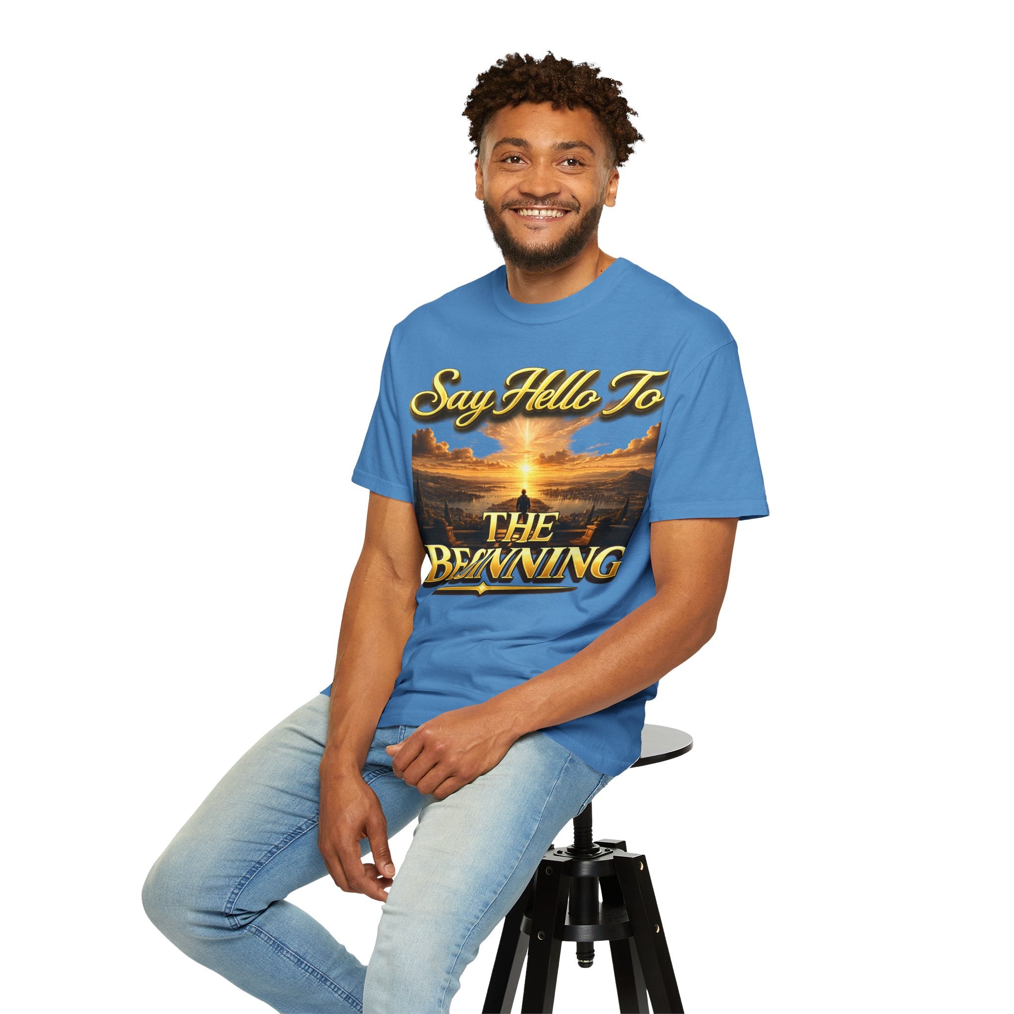 Inspirational 'Say Hello to The Beginning' Sunrise T-Shirt Printify