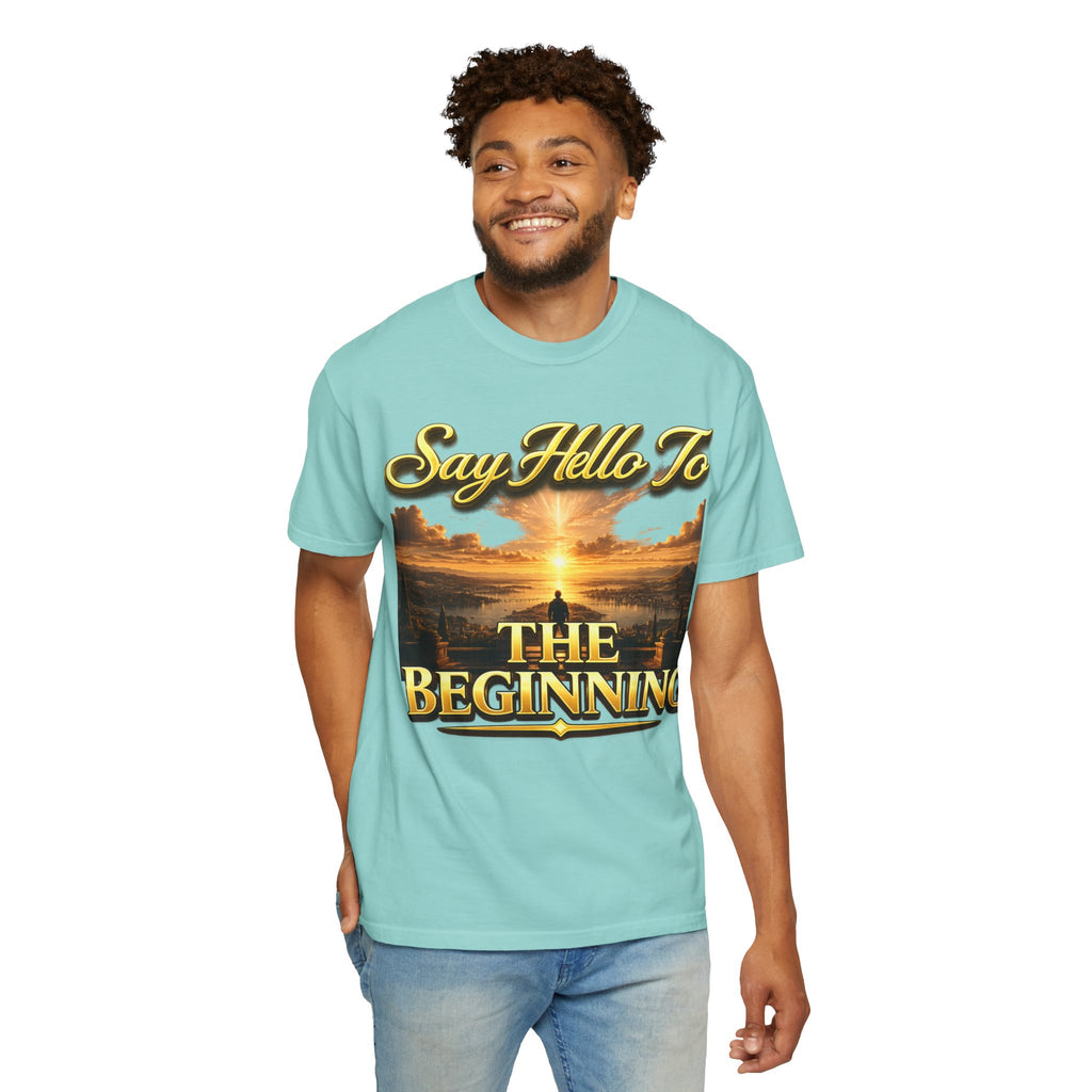 Inspirational 'Say Hello to The Beginning' Sunrise T-Shirt Printify