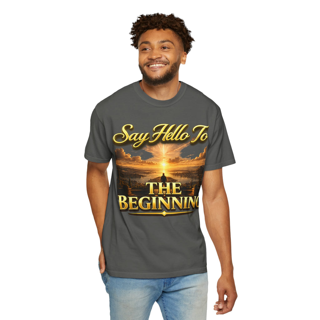 Inspirational 'Say Hello to The Beginning' Sunrise T-Shirt Printify