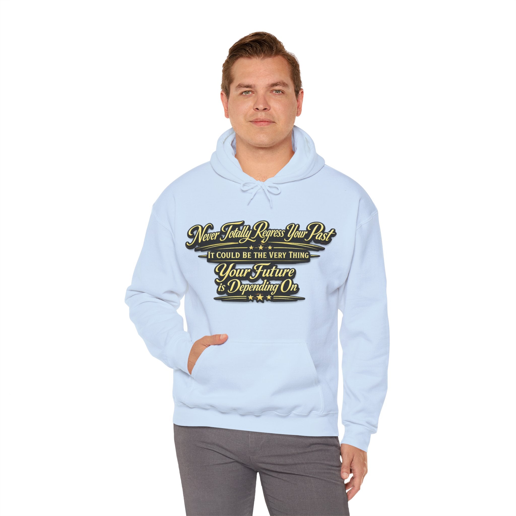 Inspirational Hoodie – “Never Letting Regret Your Past” Motivational City Night Sweatshirt Printify