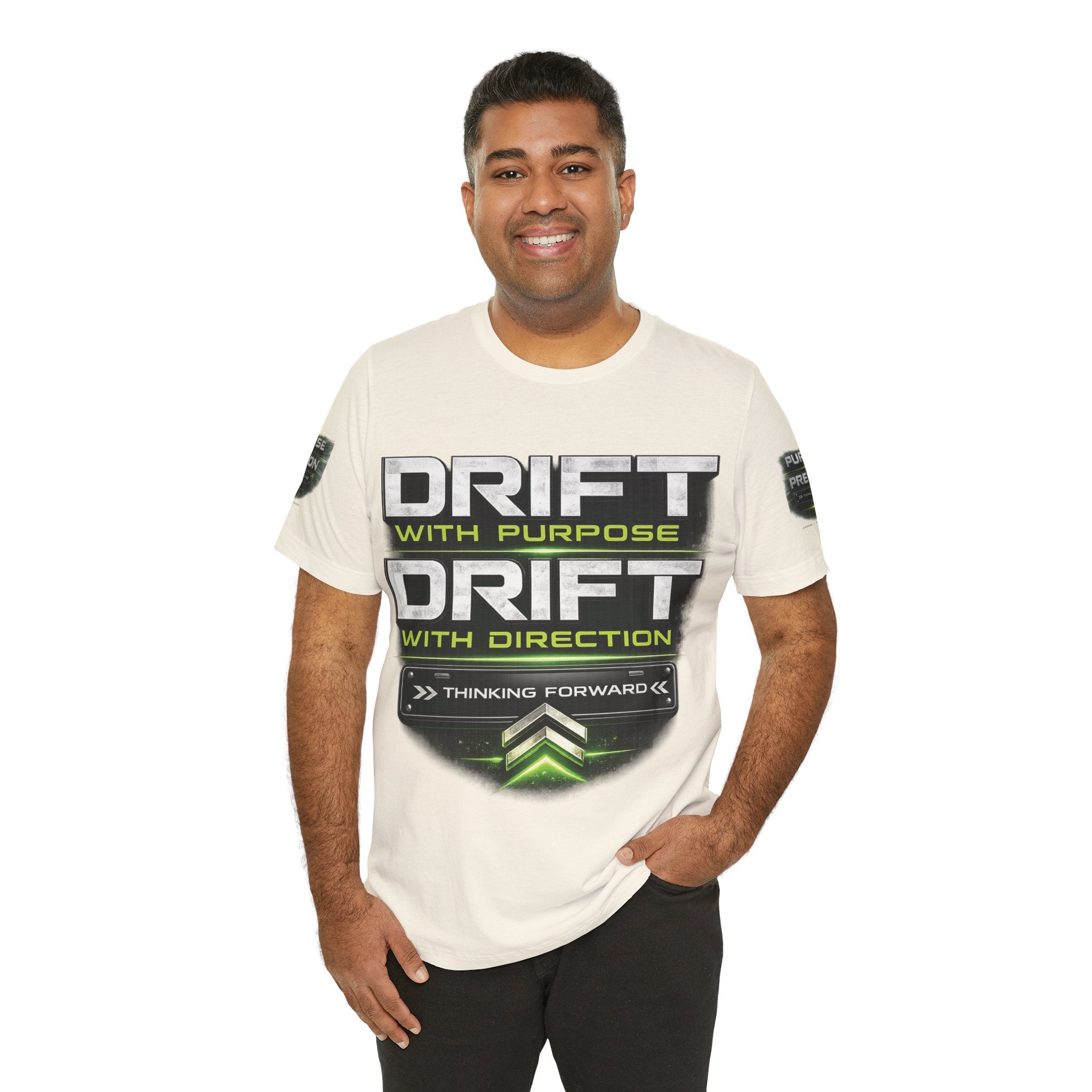 Drift With Direction Graphic Tee — 'Drift with Purpose / Thinking Forward' Racing T-Shirt Printify