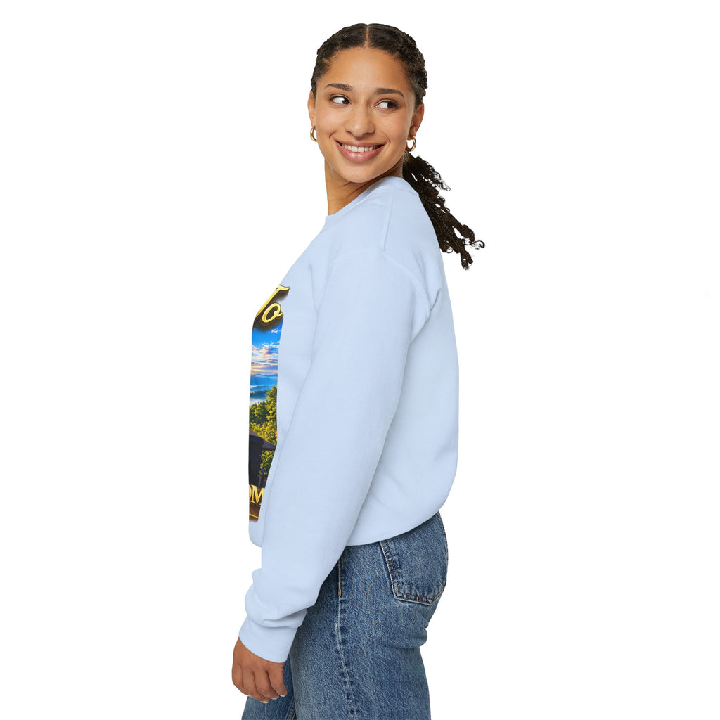 Working From Home Sweatshirt – "Say Hello To" Scenic Home Office Crewneck Printify