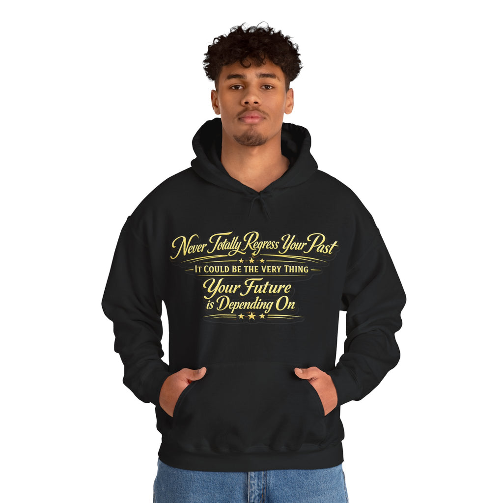 Inspirational Hoodie – “Never Letting Regret Your Past” Motivational City Night Sweatshirt Printify