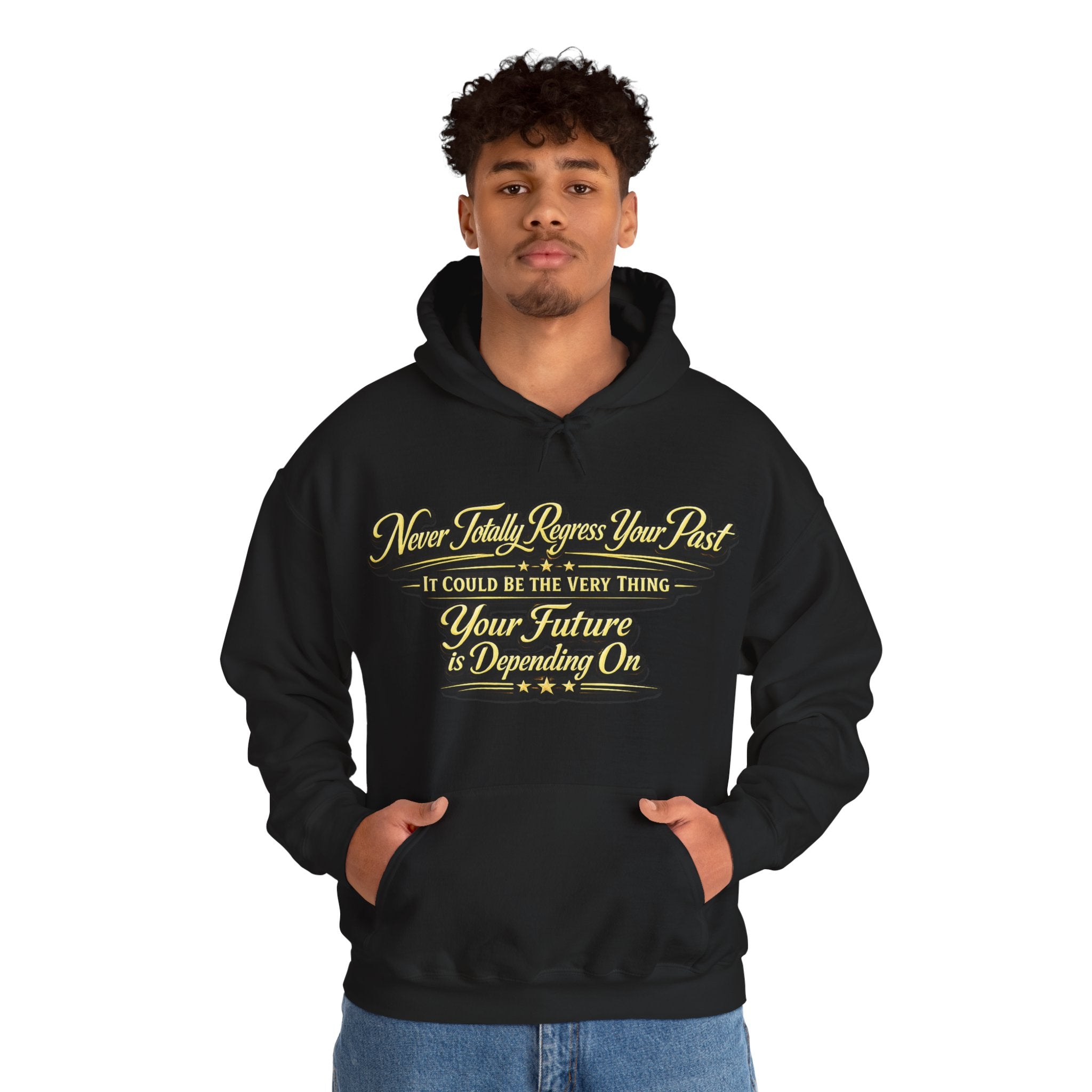Inspirational Hoodie – “Never Letting Regret Your Past” Motivational City Night Sweatshirt Printify