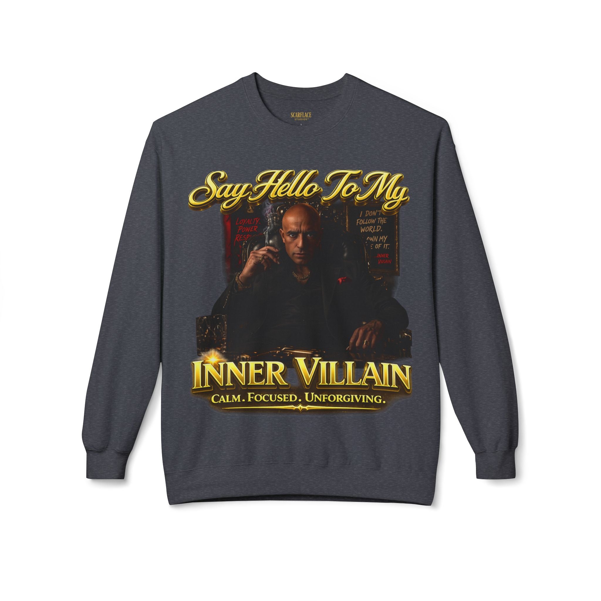 Inner Villain Crewneck Sweatshirt — "Say Hello To My Inner Villain" Graphic Printify