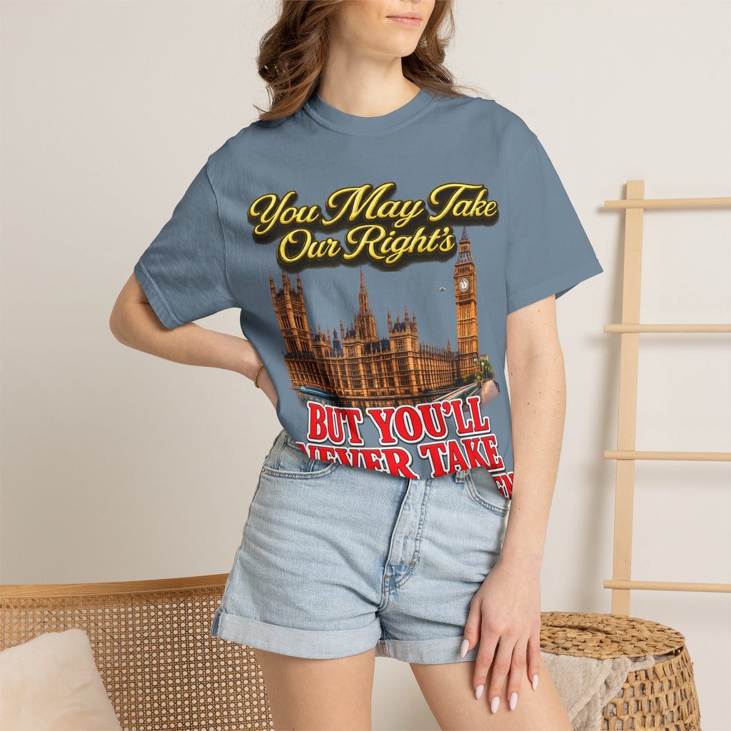 T-Shirt — "You May Take Our Rights But You'll Never Take Our Children" London Parliament Graphic Printify