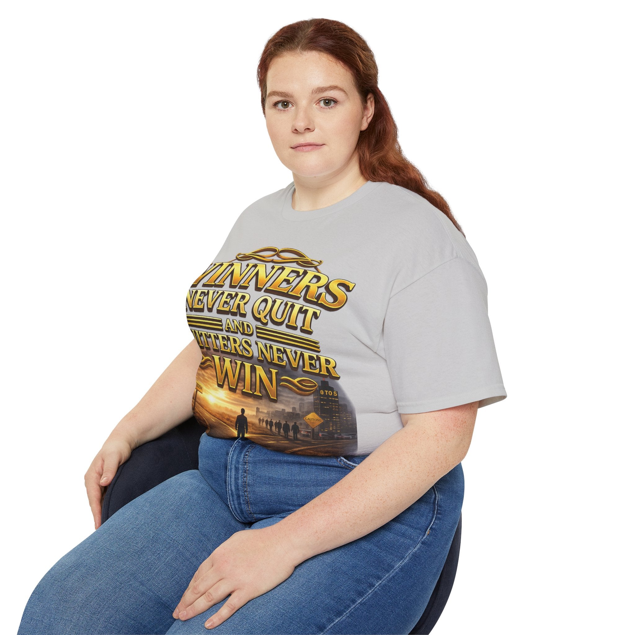Winners Never Quit Inspirational Tee — Motivational Quote Shirt Printify