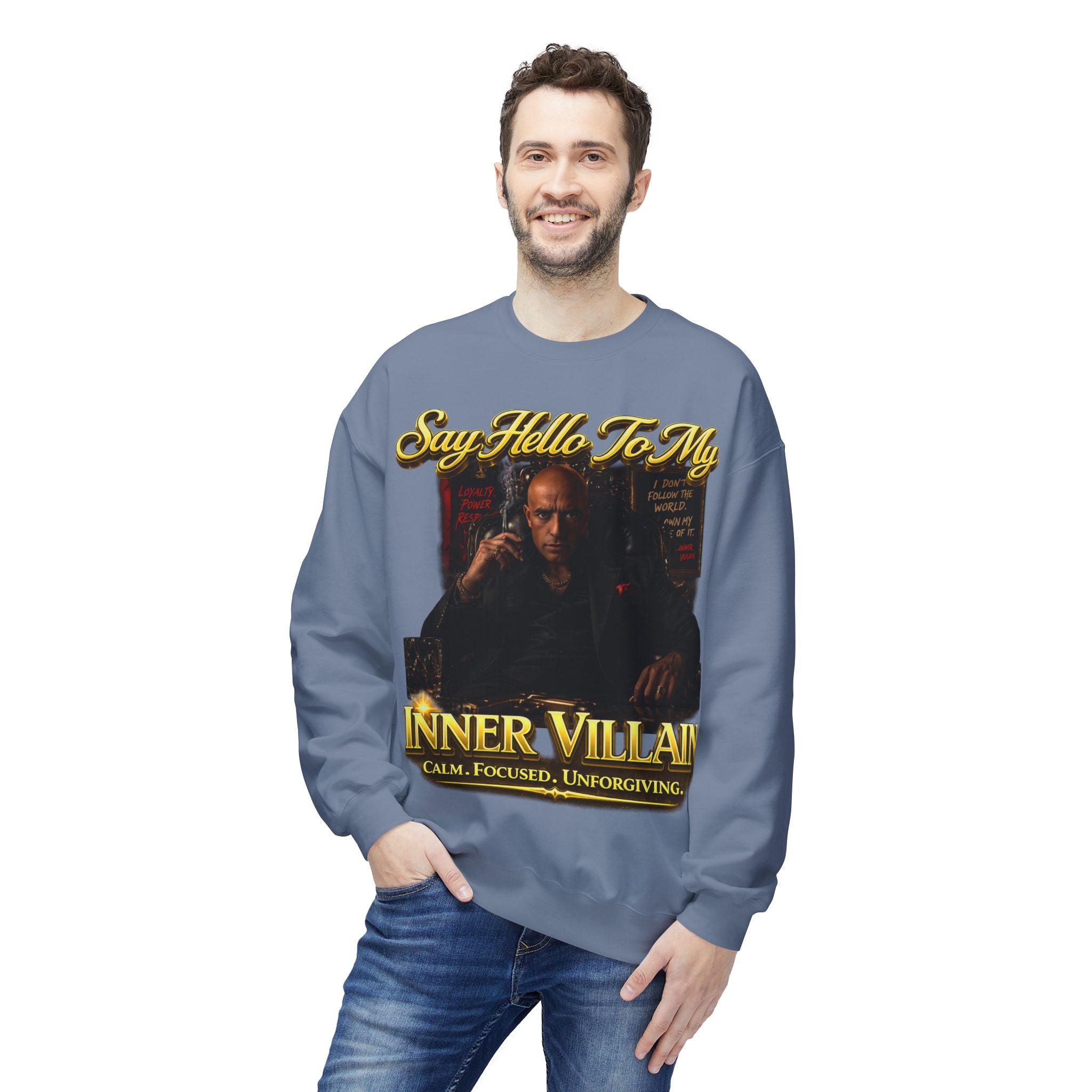 Inner Villain Crewneck Sweatshirt — "Say Hello To My Inner Villain" Graphic Printify