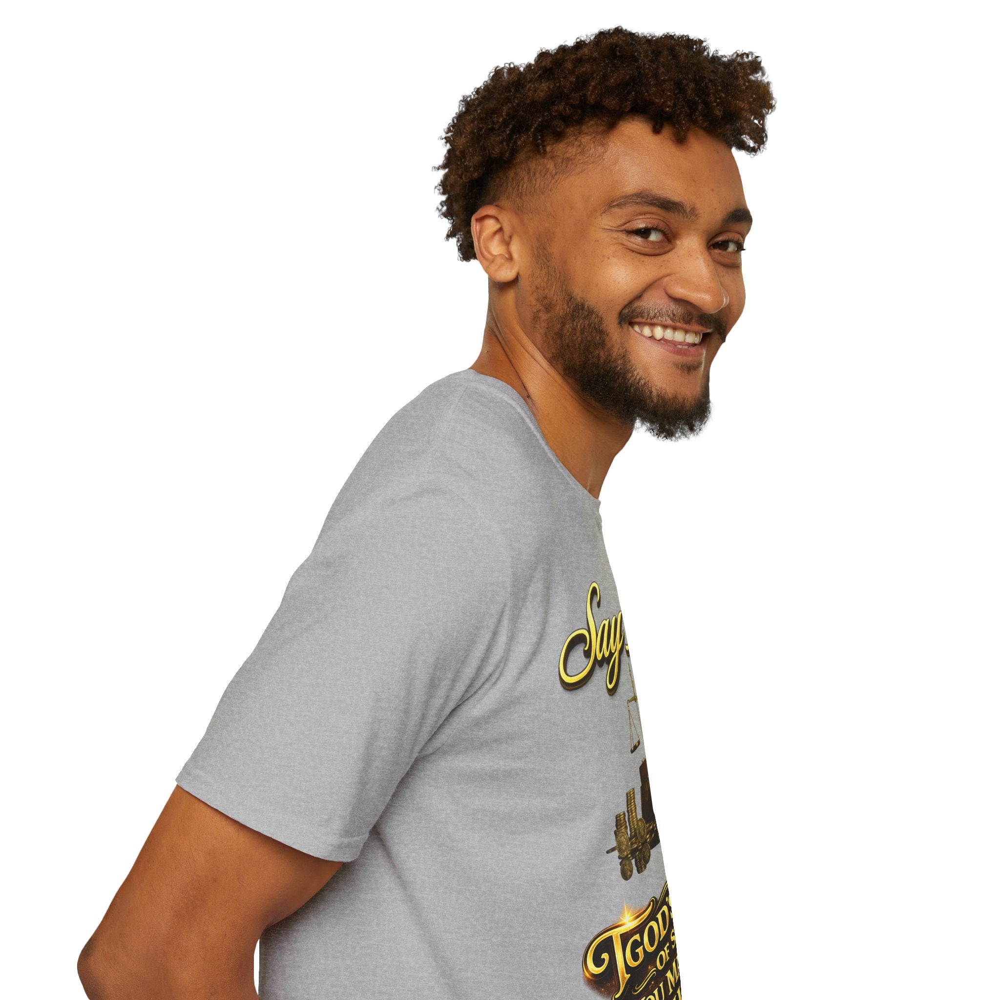 T-Shirt — "Say Hello" Money & Faith Graphic Tee (God's Way You Make Too Much Money) Printify