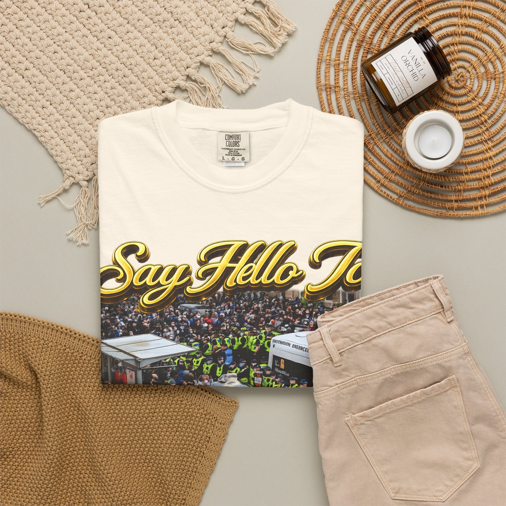 Graphic T-Shirt — "Say Hello to Scotland: Send Them Home" Protest Design Printify