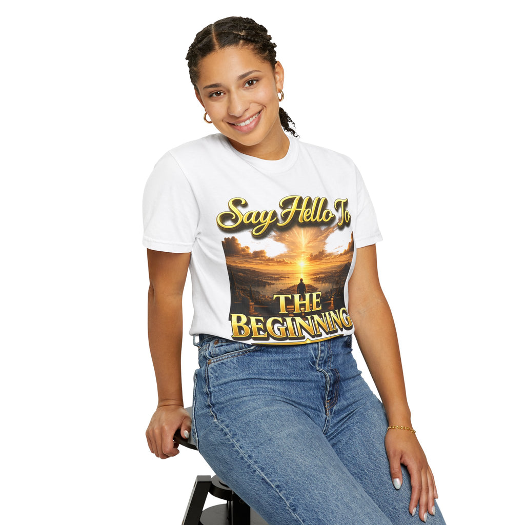 Inspirational 'Say Hello to The Beginning' Sunrise T-Shirt Printify
