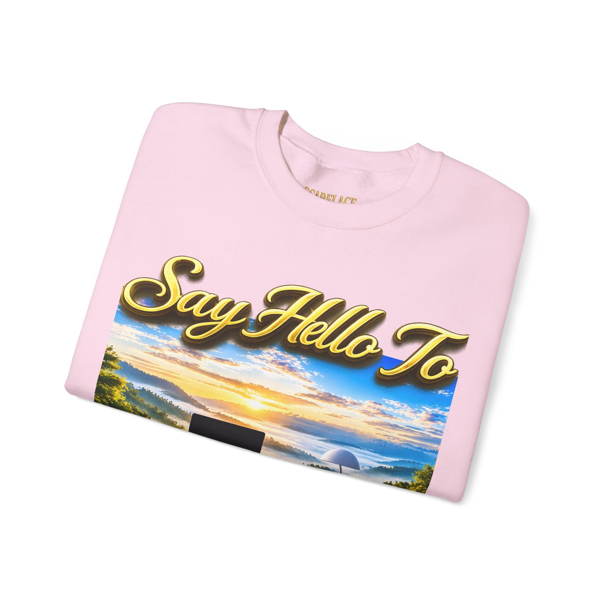 Working From Home Sweatshirt – "Say Hello To" Scenic Home Office Crewneck Printify
