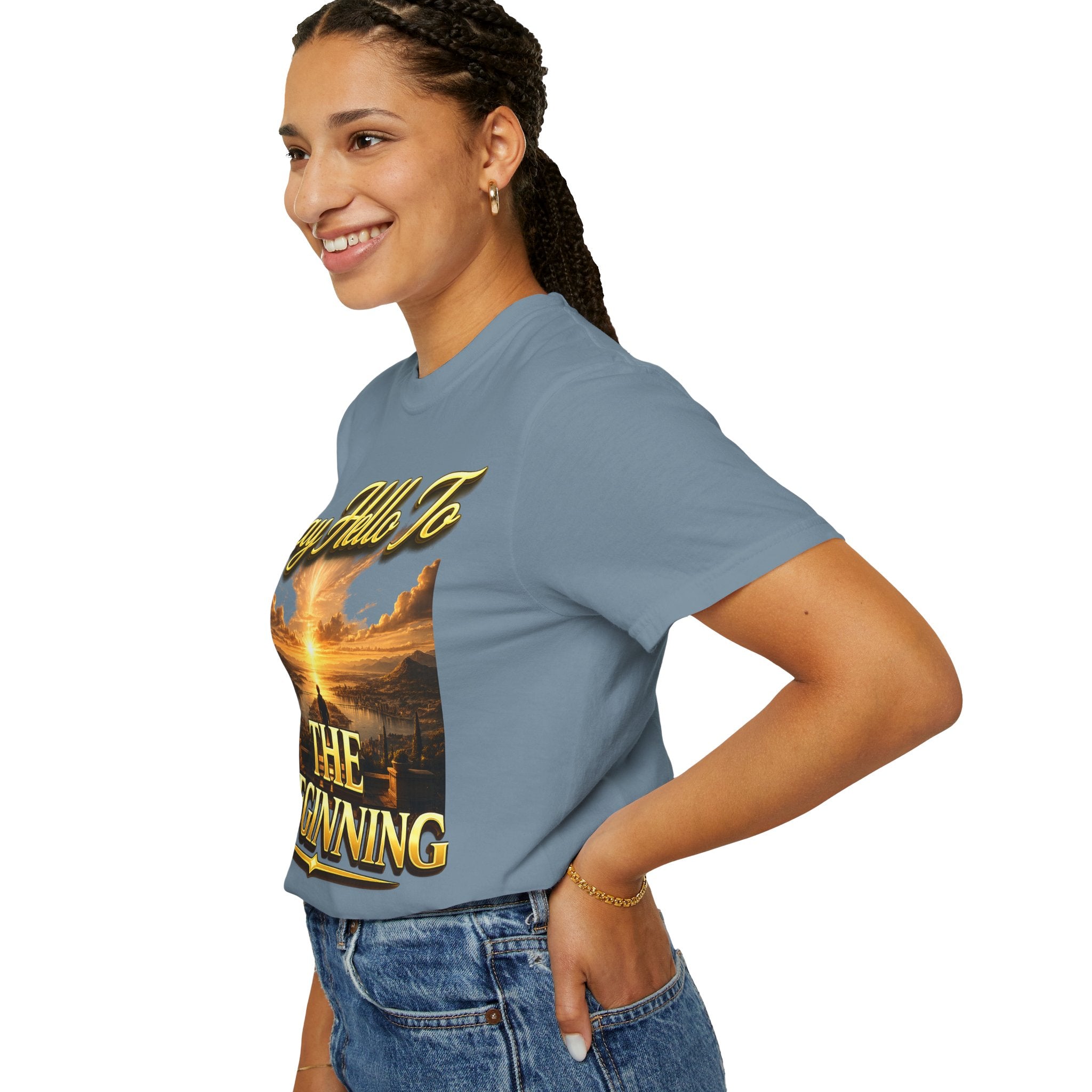 Inspirational 'Say Hello to The Beginning' Sunrise T-Shirt Printify