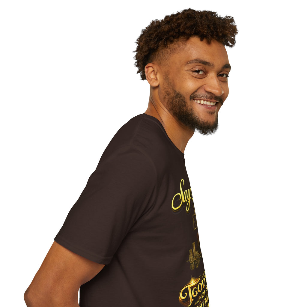 T-Shirt — "Say Hello" Money & Faith Graphic Tee (God's Way You Make Too Much Money) Printify