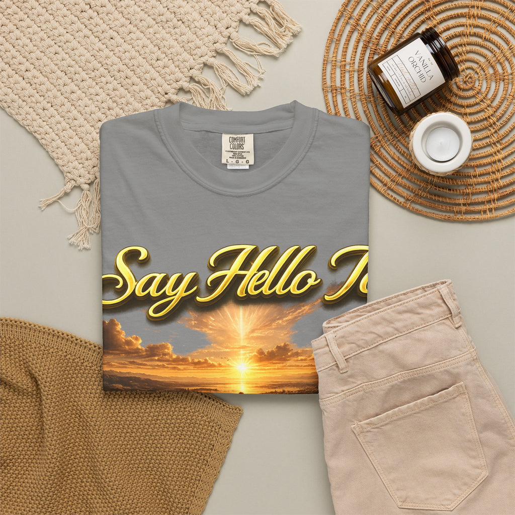 Inspirational 'Say Hello to The Beginning' Sunrise T-Shirt Printify