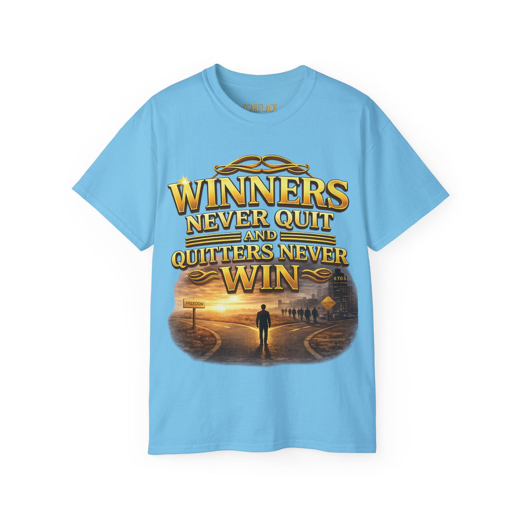 Winners Never Quit Inspirational Tee — Motivational Quote Shirt Printify