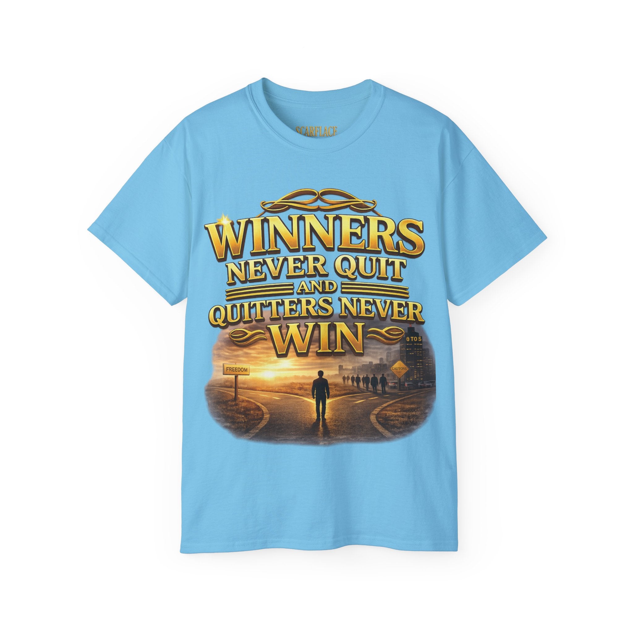 Winners Never Quit Inspirational Tee — Motivational Quote Shirt Printify