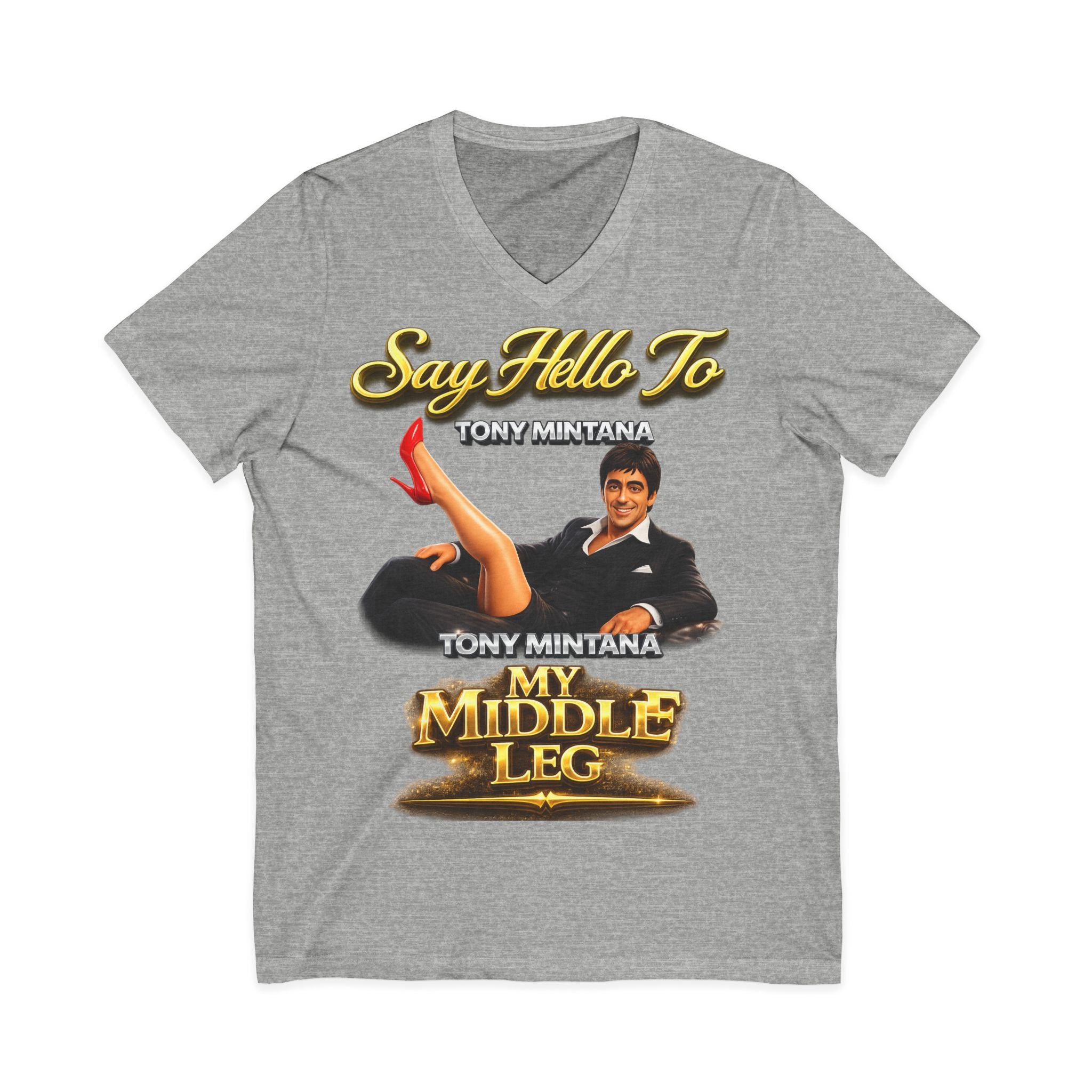 My Middle Leg V-Neck T‑Shirt — Say Hello To Tony Mintana Vintage Graphic Tee Printify