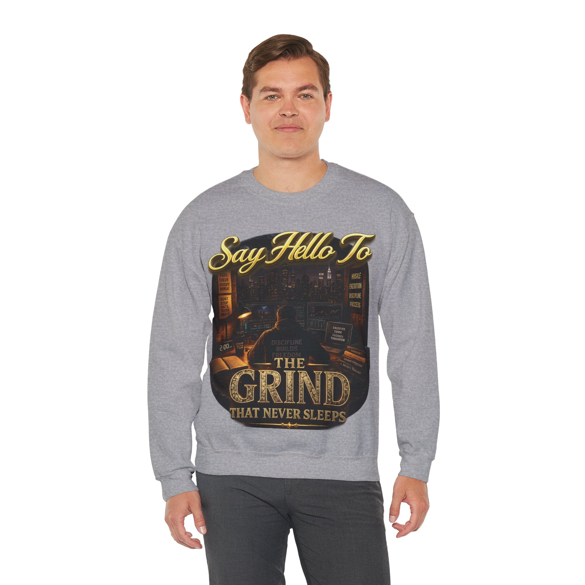 The Grind That Never Sleeps Crewneck Sweatshirt — Motivational Hustle Sweatshirt Printify