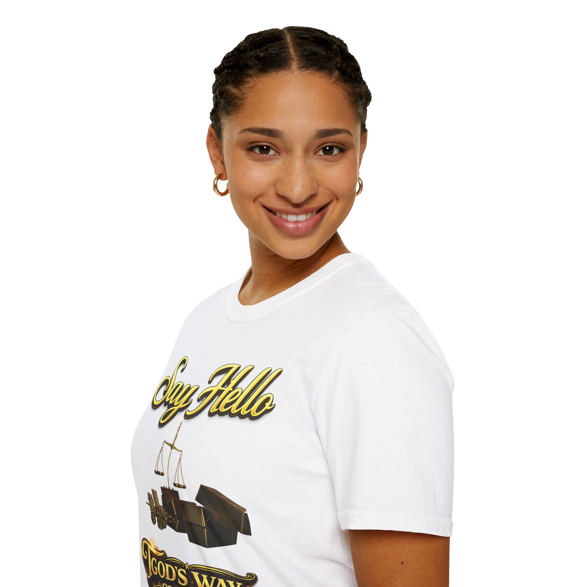 T-Shirt — "Say Hello" Money & Faith Graphic Tee (God's Way You Make Too Much Money) Printify