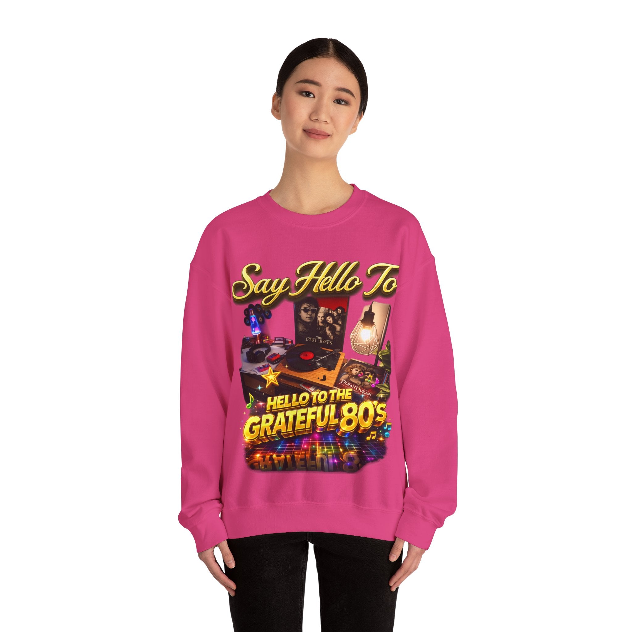 Grateful 80s Crewneck Sweatshirt — “say hello to the grateful 80's” Retro Vibe Printify