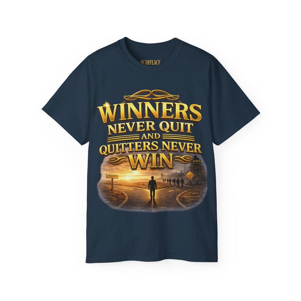 Winners Never Quit Inspirational Tee — Motivational Quote Shirt Printify