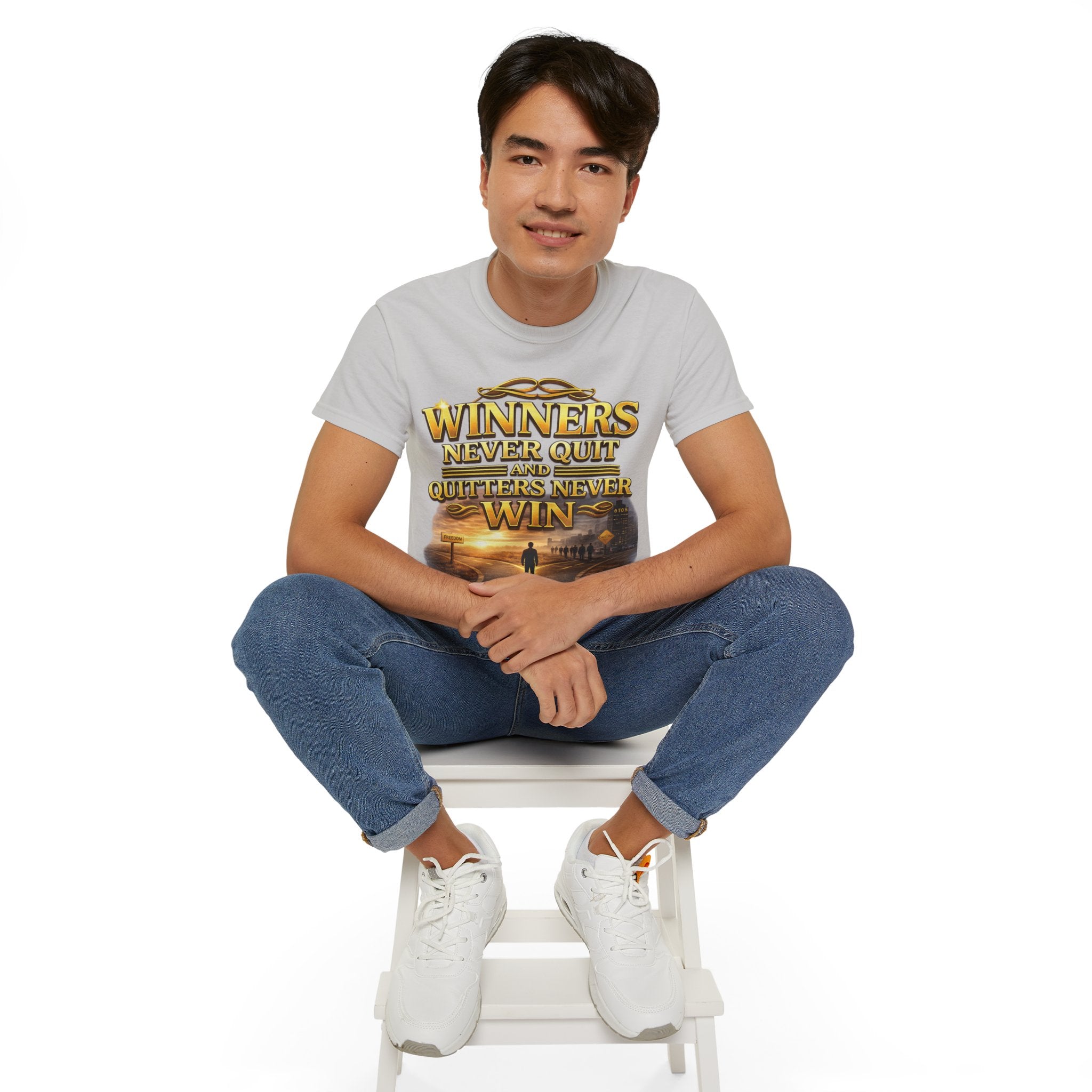 Winners Never Quit Inspirational Tee — Motivational Quote Shirt Printify