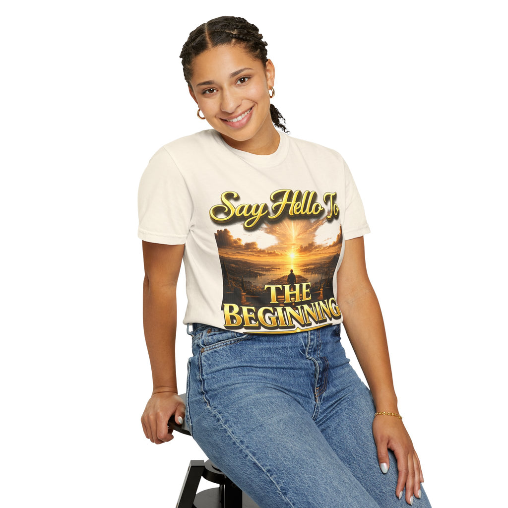 Inspirational 'Say Hello to The Beginning' Sunrise T-Shirt Printify