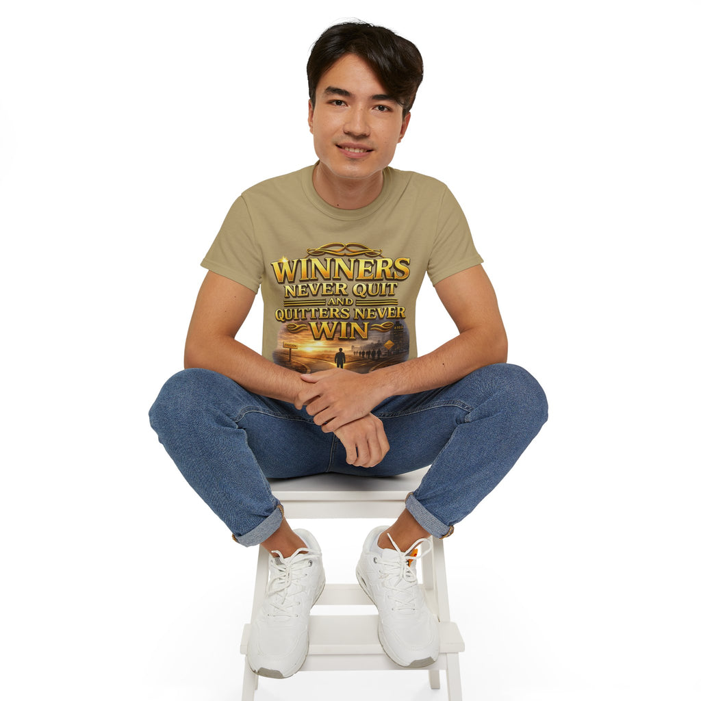 Winners Never Quit Inspirational Tee — Motivational Quote Shirt Printify