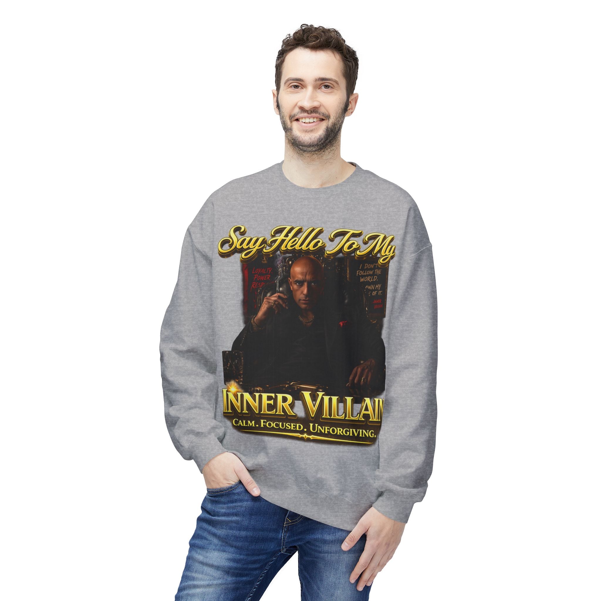 Inner Villain Crewneck Sweatshirt — "Say Hello To My Inner Villain" Graphic Printify