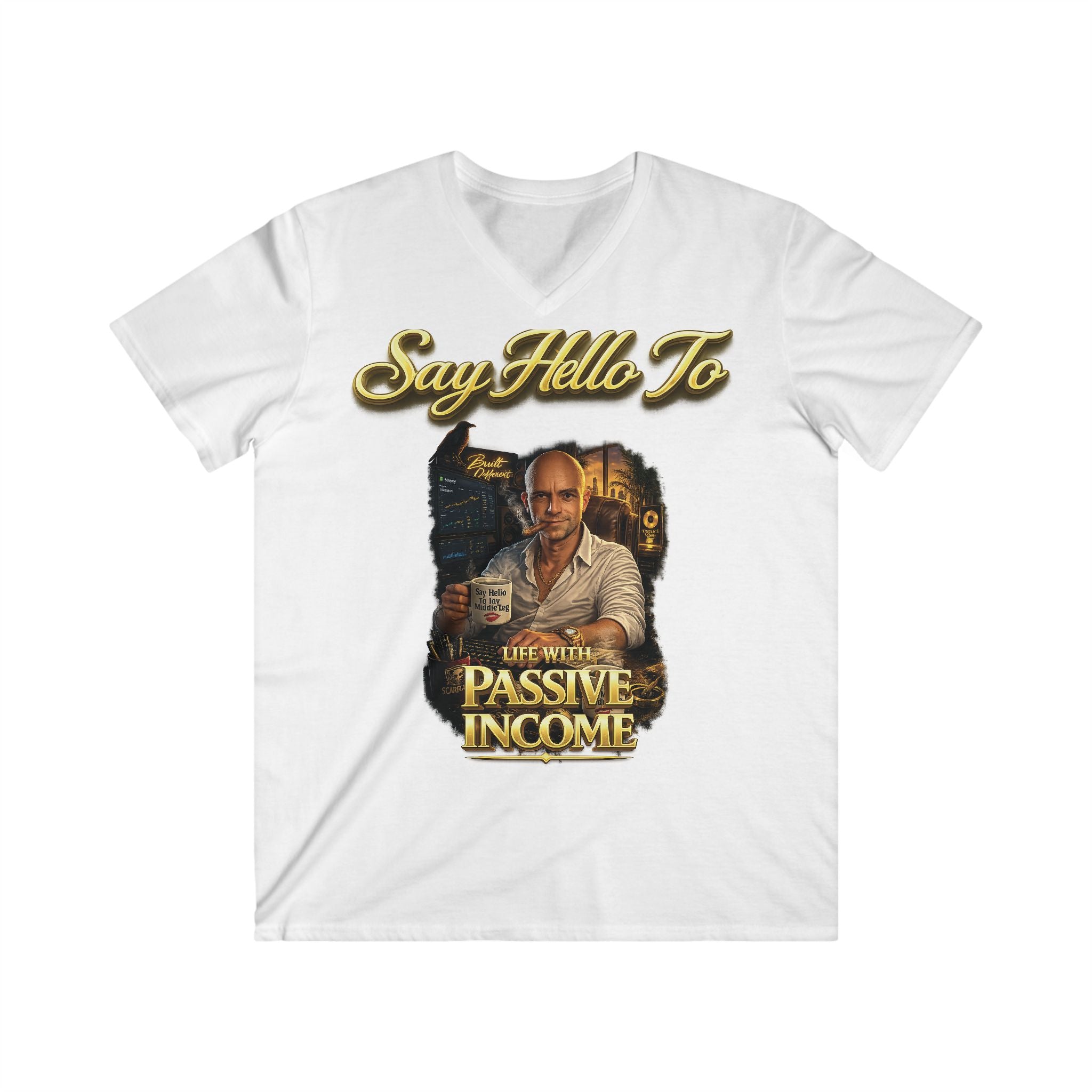 Life With Passive Income Vintage V-Neck Tee — Say Hello To (Men's Fitted) Printify