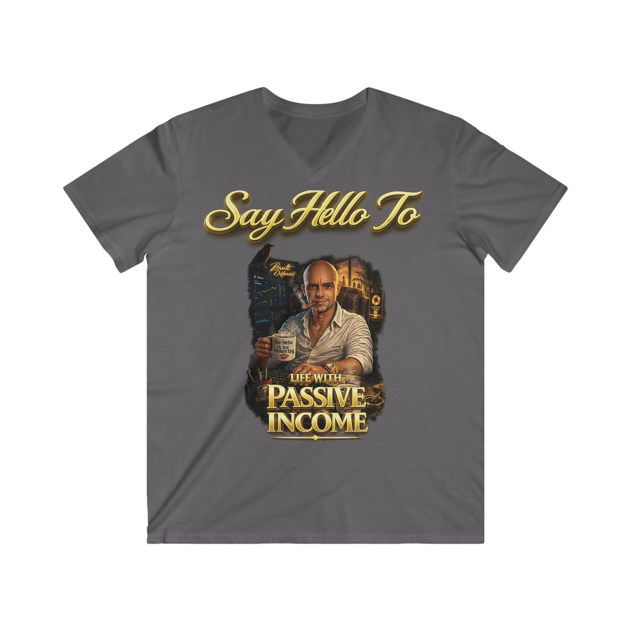 Life With Passive Income Vintage V-Neck Tee — Say Hello To (Men's Fitted) Printify