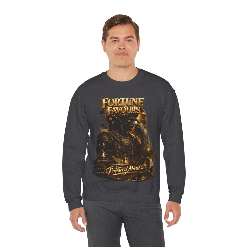 Crewneck Sweatshirt — "Fortune Favors the Prepared Mind" Motivational Design Printify