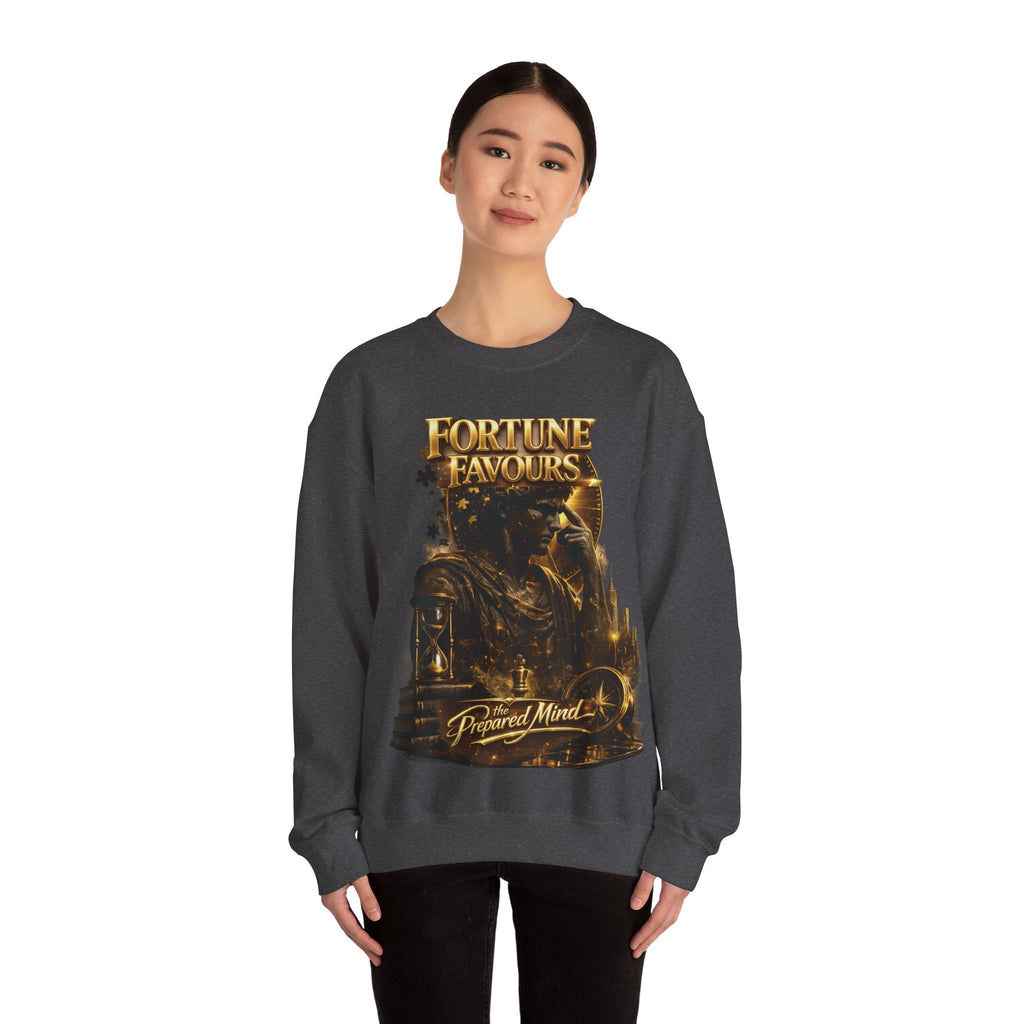 Crewneck Sweatshirt — "Fortune Favors the Prepared Mind" Motivational Design Printify