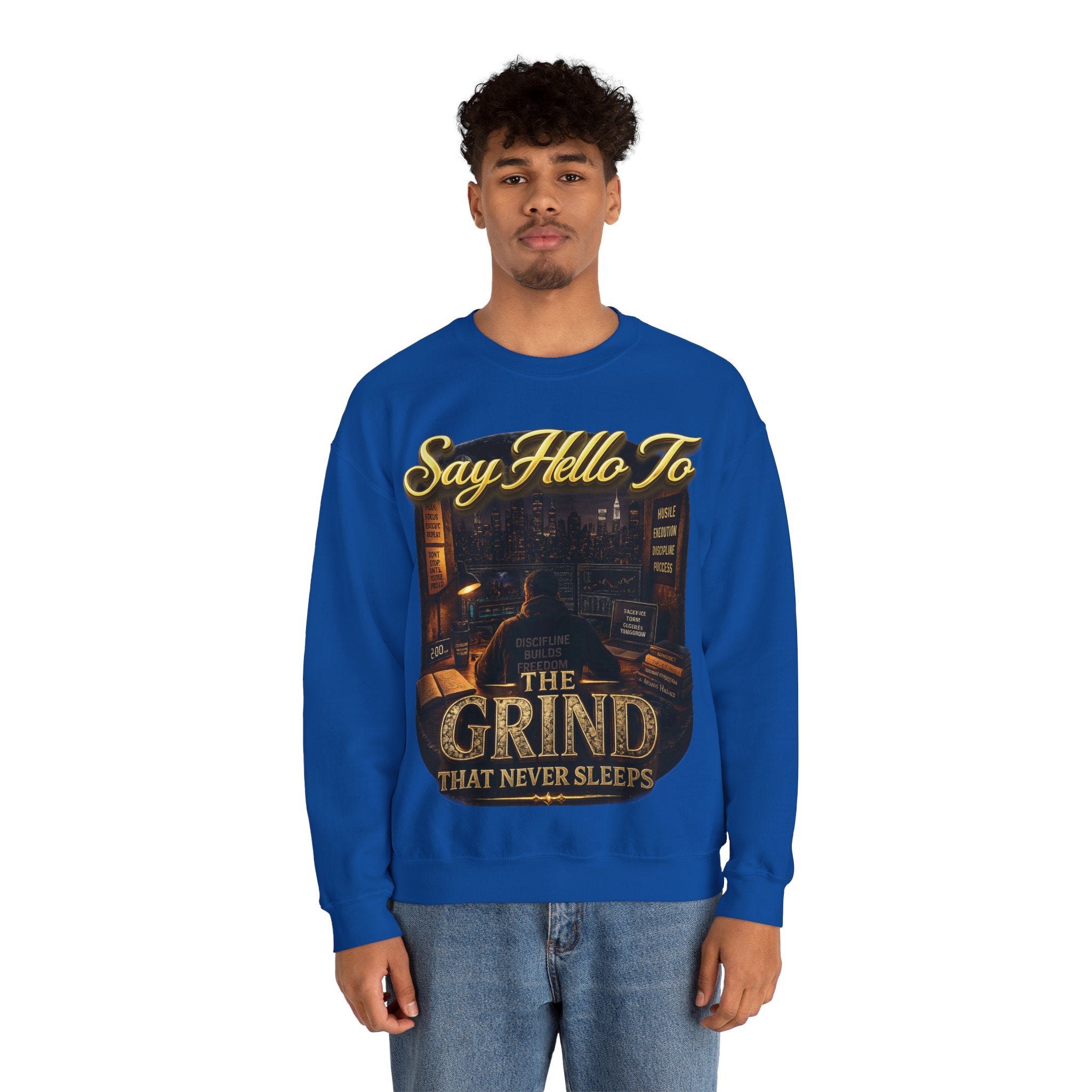 The Grind That Never Sleeps Crewneck Sweatshirt — Motivational Hustle Sweatshirt Printify