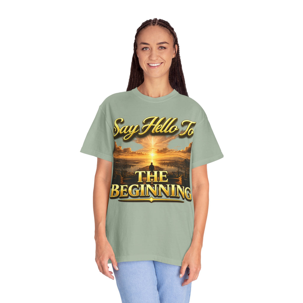 Inspirational 'Say Hello to The Beginning' Sunrise T-Shirt Printify