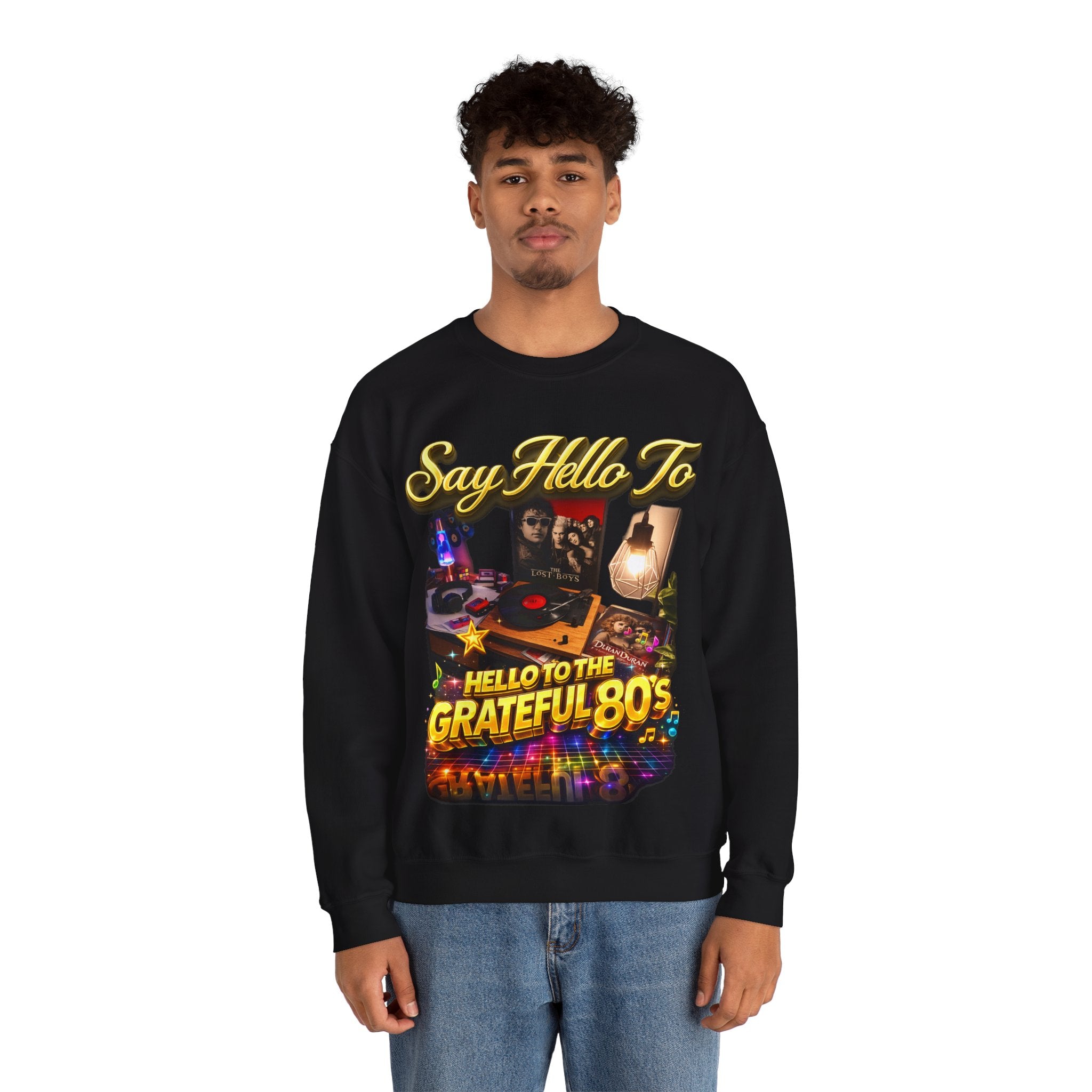 Grateful 80s Crewneck Sweatshirt — “say hello to the grateful 80's” Retro Vibe Printify
