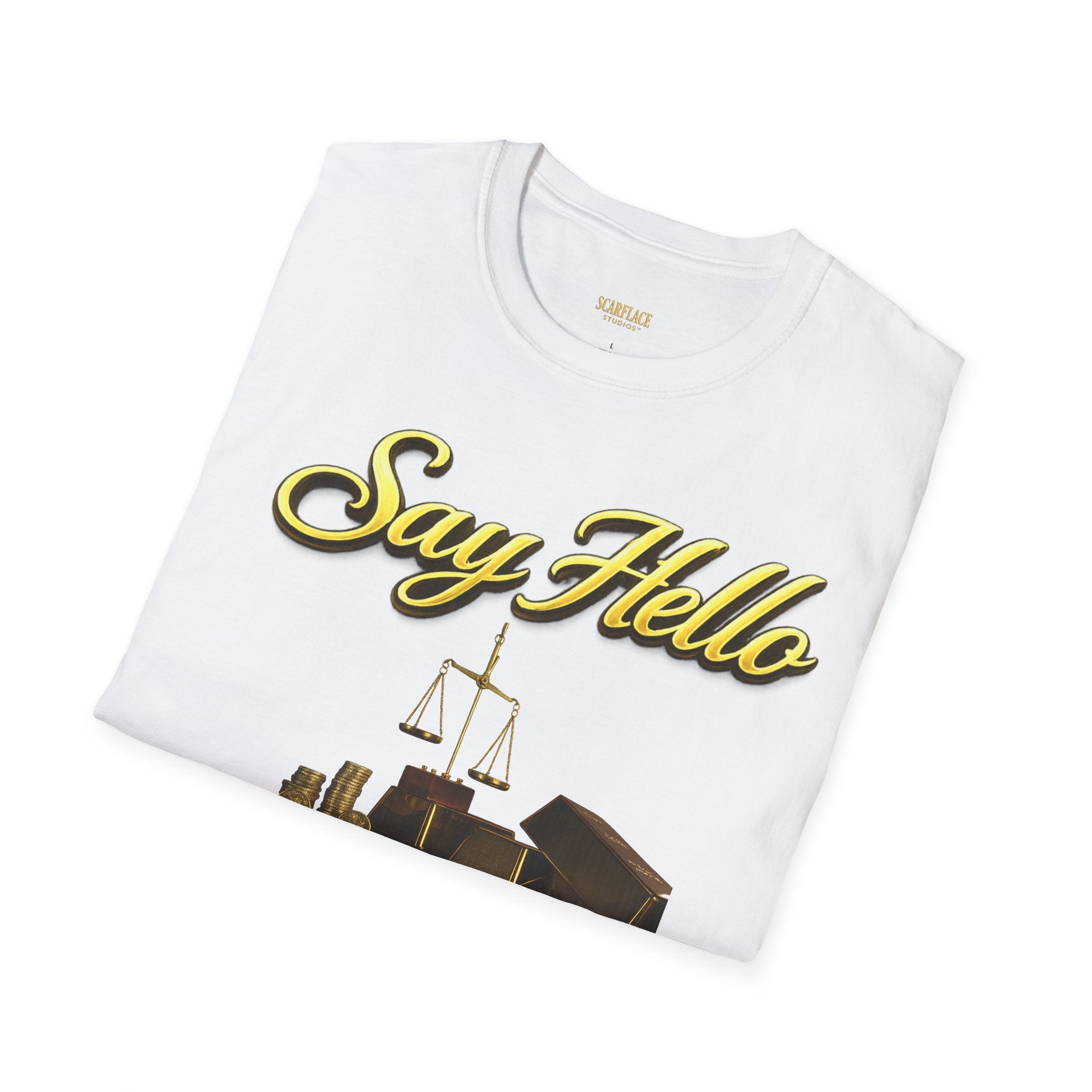 T-Shirt — "Say Hello" Money & Faith Graphic Tee (God's Way You Make Too Much Money) Printify