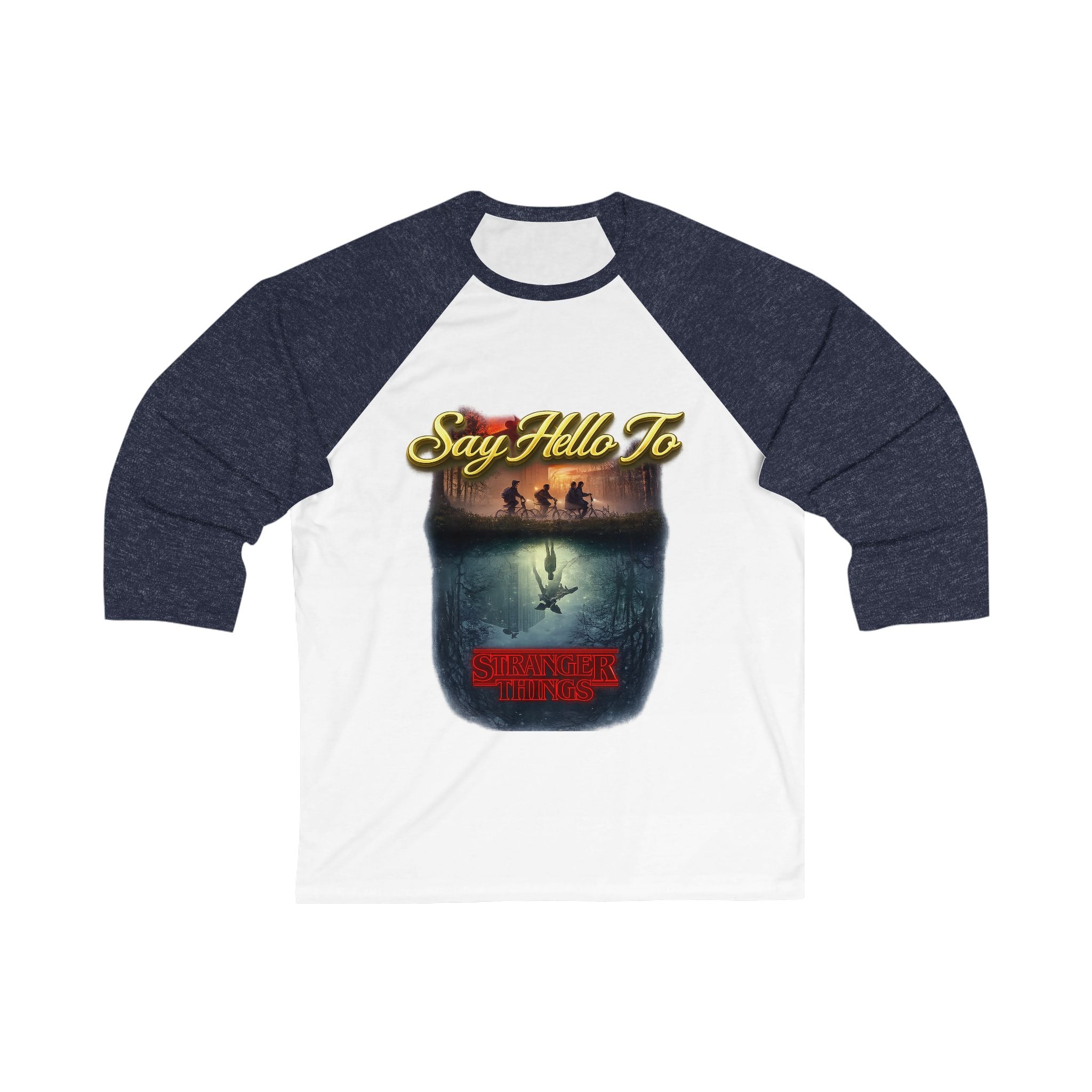 Baseball Tee — "Say Hello To" Stranger Things Inspired Graphic Raglan Printify